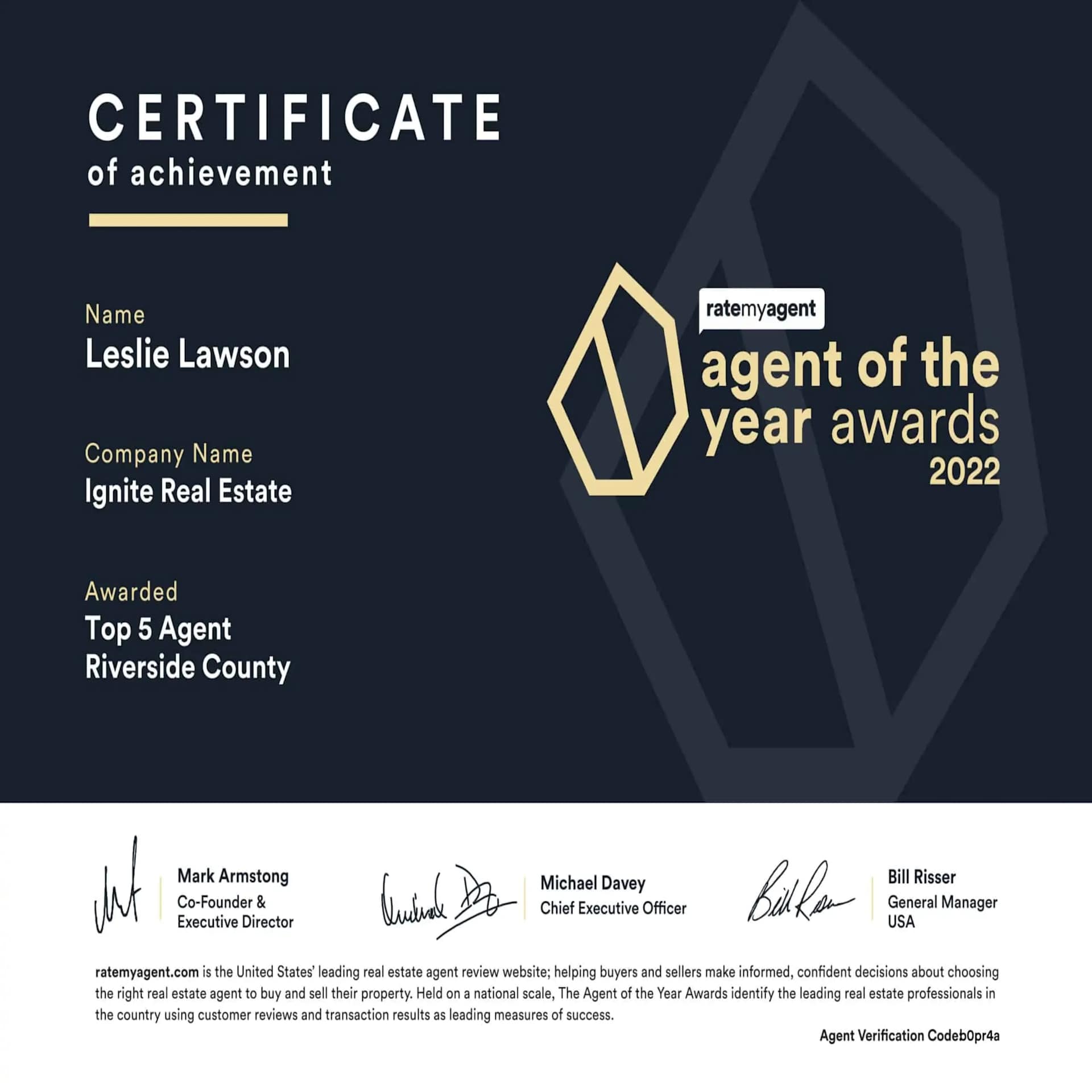 Rate My Agent - Top 20 Agent West Region 2022