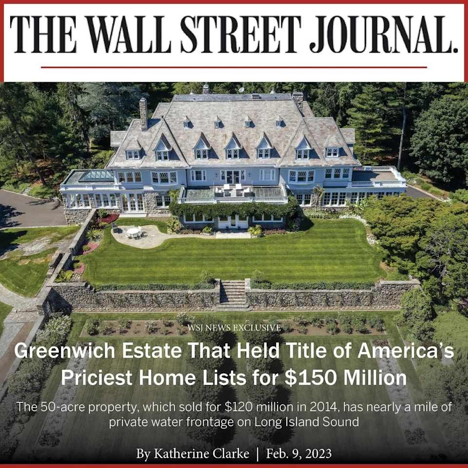 Greenwich CT Estate lists for 150 Mil