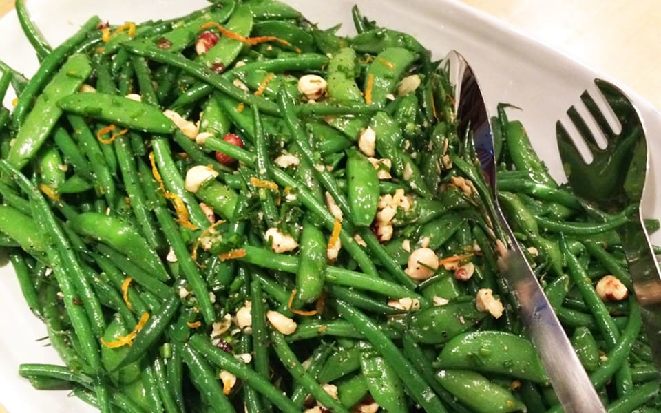 French Beans/Mange Tout With Hazelnut and Orange-By Ottolenghi