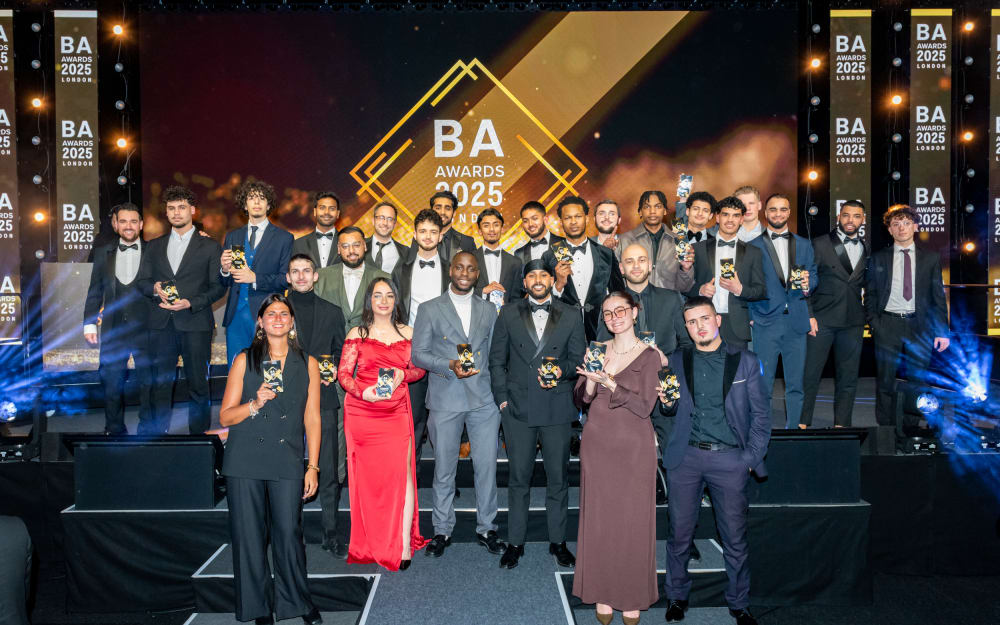 The team on stage at the BA Awards, London