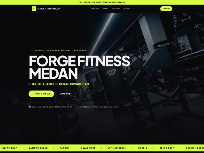 Contoh tampilan template Gym & Fitness