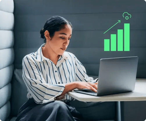 Woman analyzing data on her laptop
