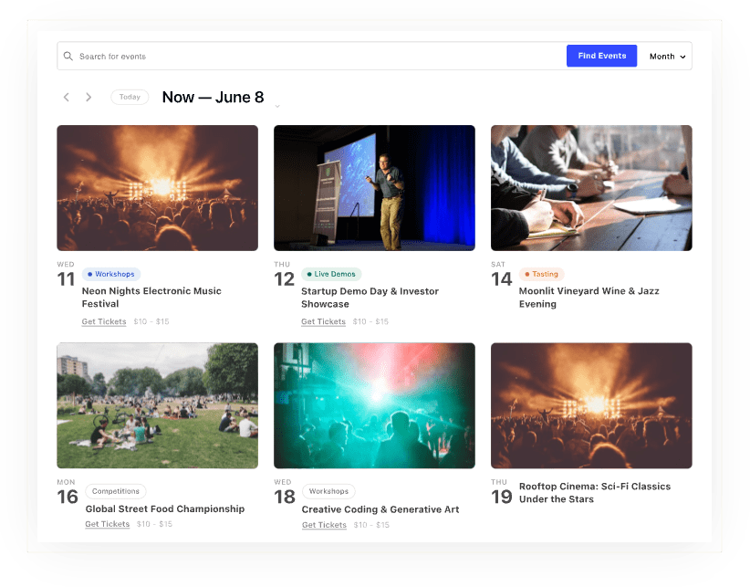 Photo view of the events calendar
