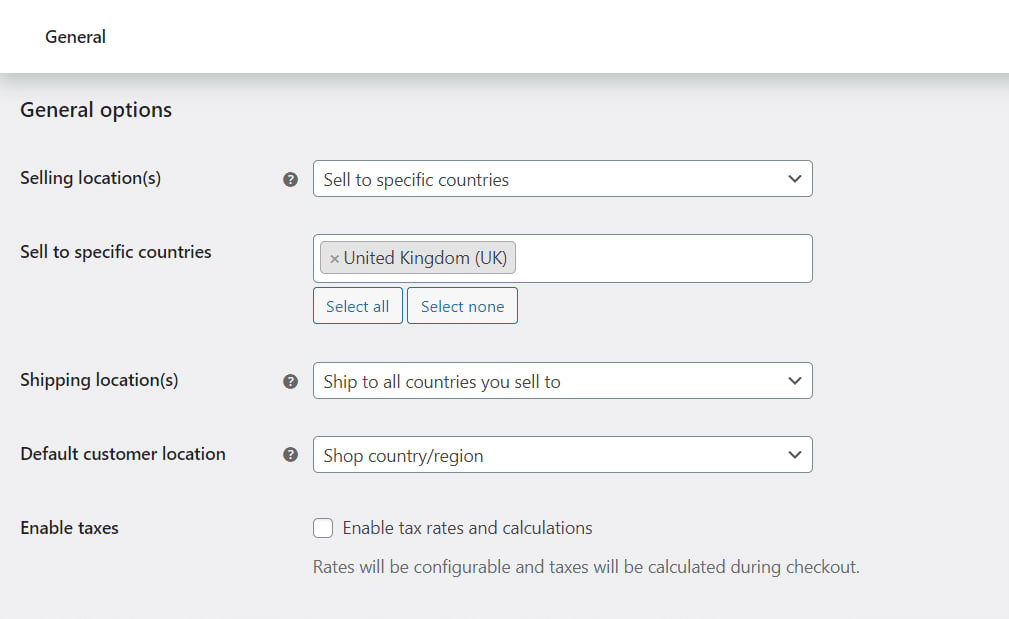 general shipping settings woocommerce