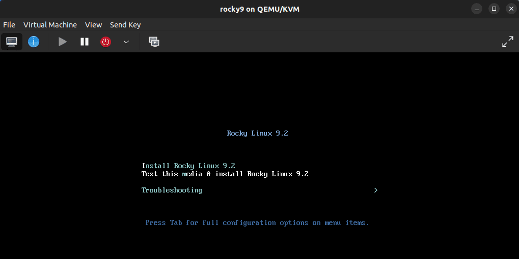 The VM will automatically start with a prompt to install the OS.