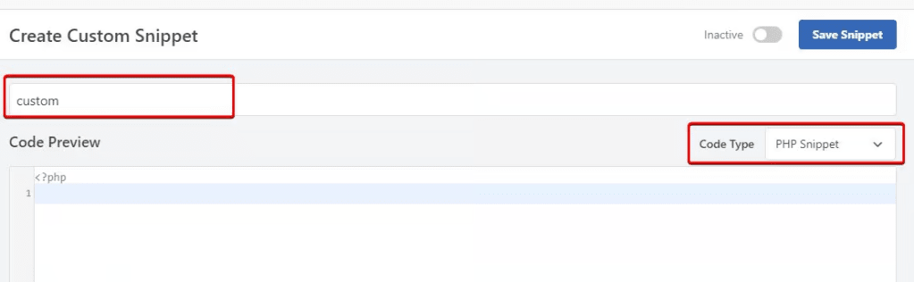 set snippet to php