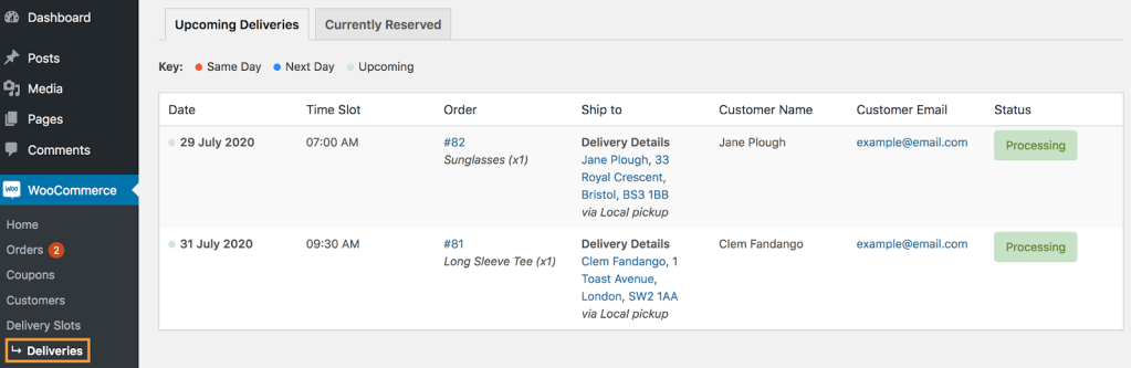 Upcoming deliveries