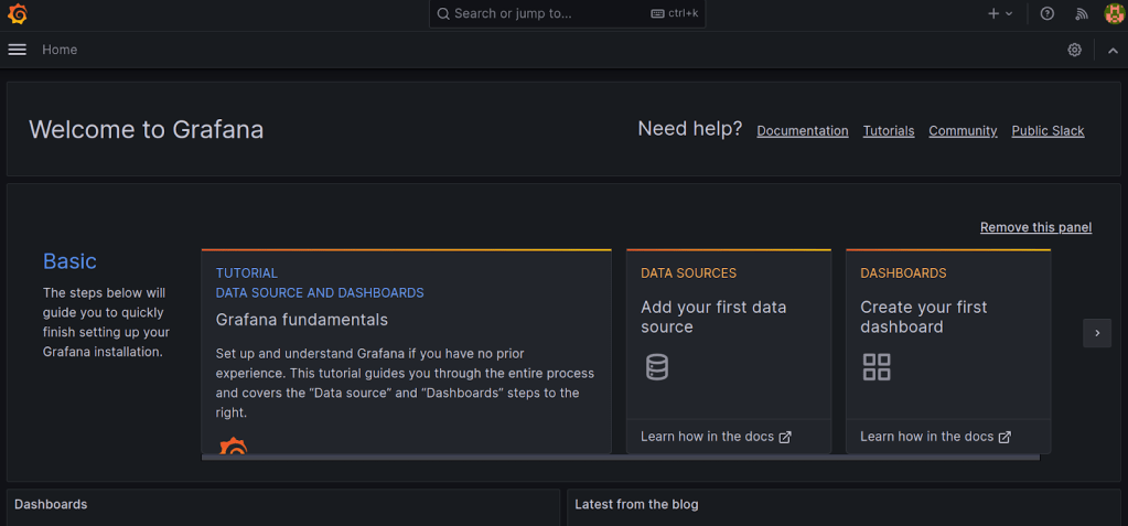 You now have access to the Grafana dashboard.