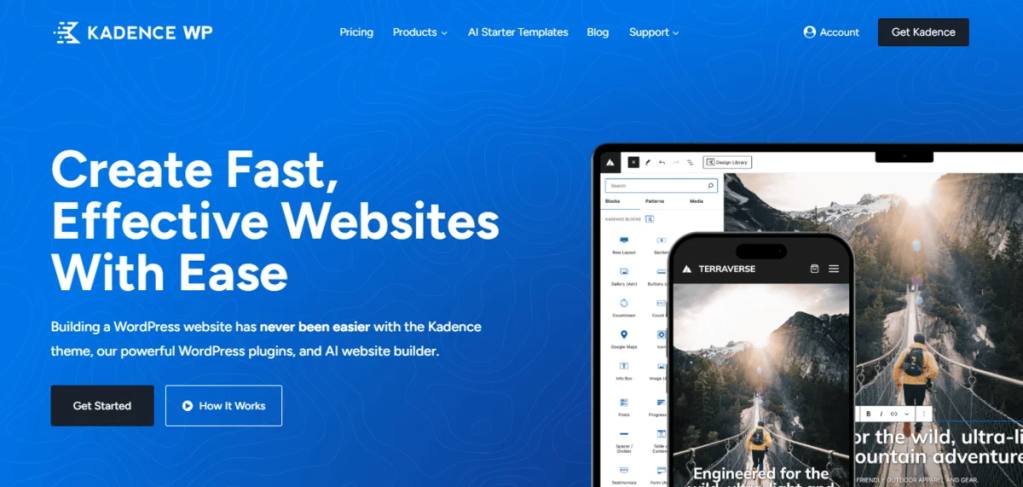 Kadence’s homepage
