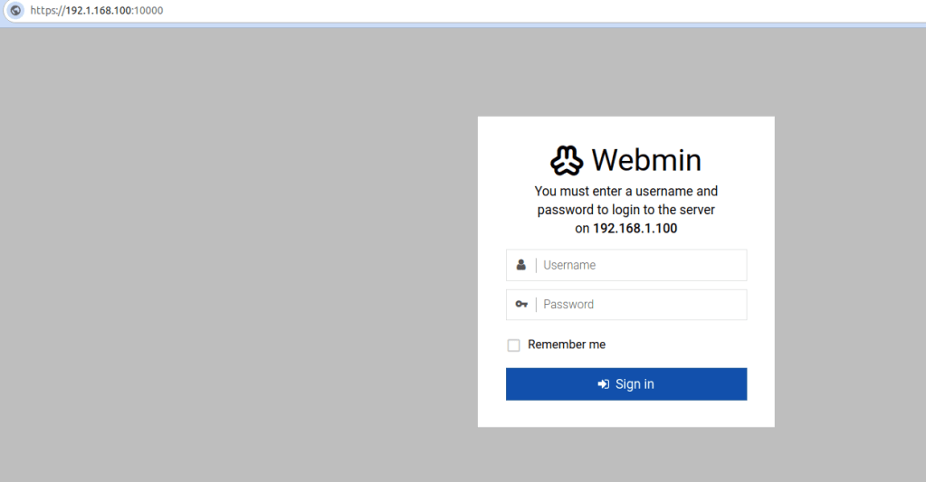 Open your web browser and enter the URL of https://your-server-ip-address:10000. Replace your-server-ip-address with your Liquid Web server IP address. For example, https://192.168.1.100:10000. You will be taken to the following login page.
