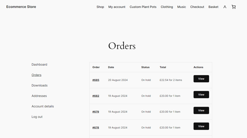 account page orders
