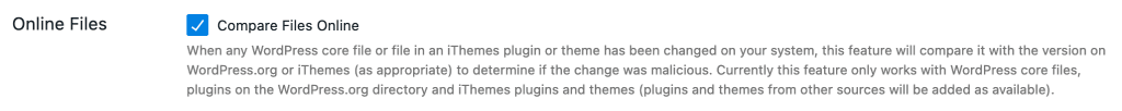 iThemes Security Pro Compare FIles Online option.