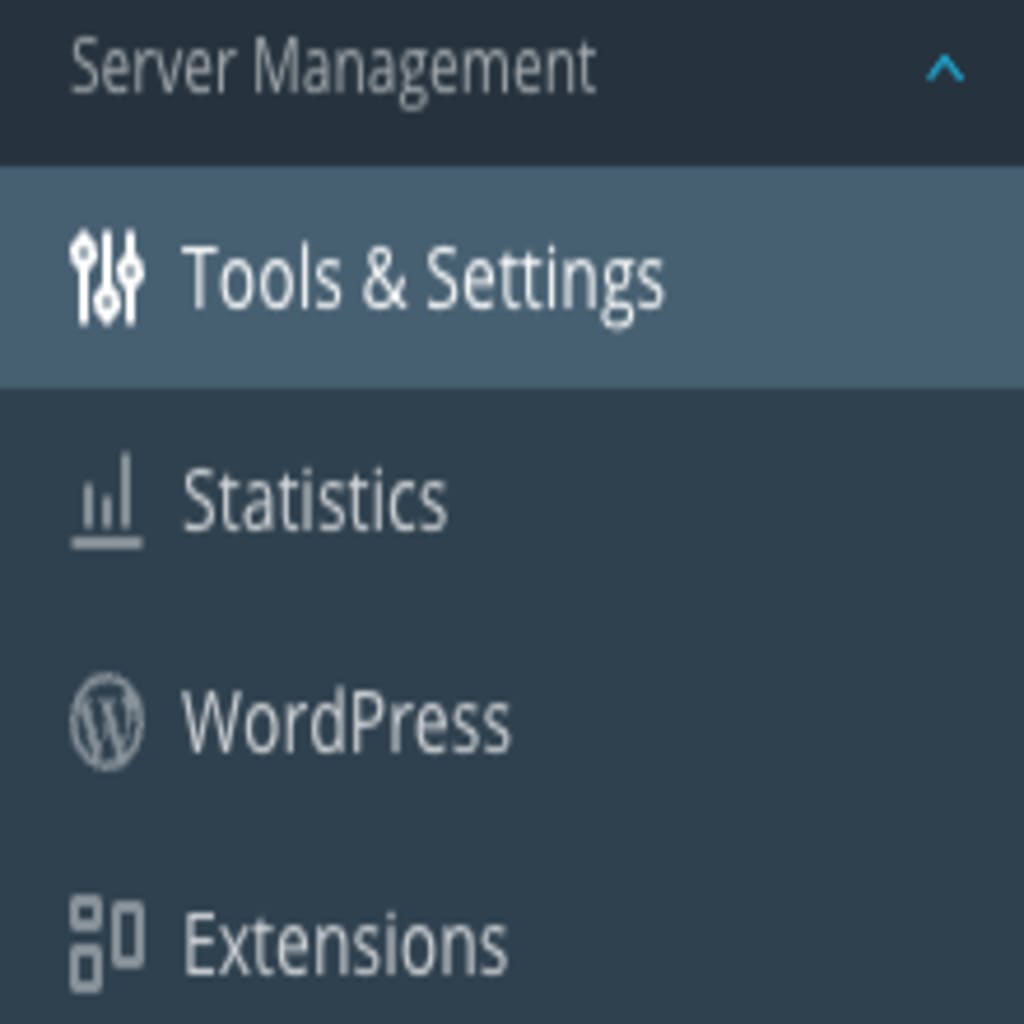 Tools and Settings link in Plesk navigation bar is highlighted