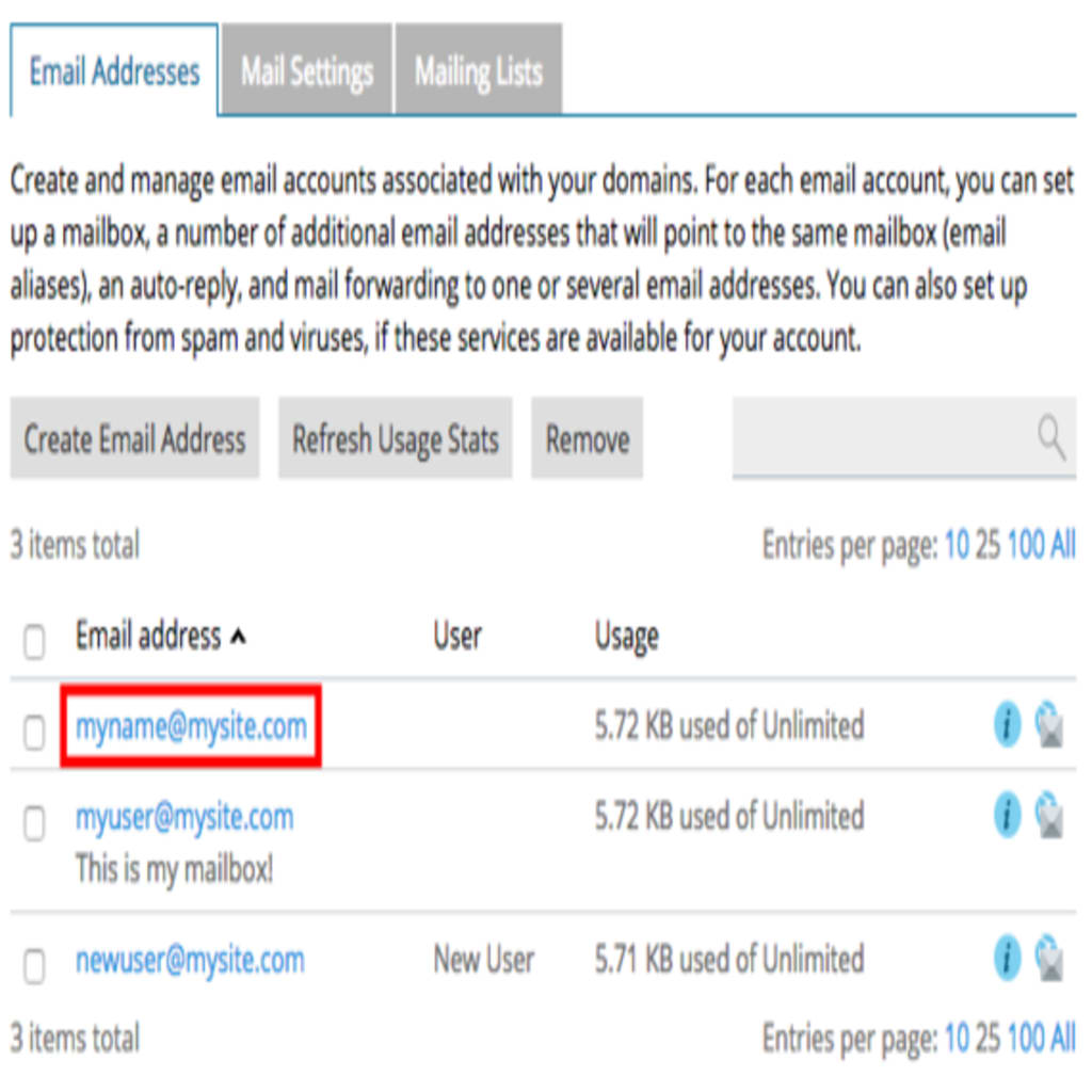 email address highlighted