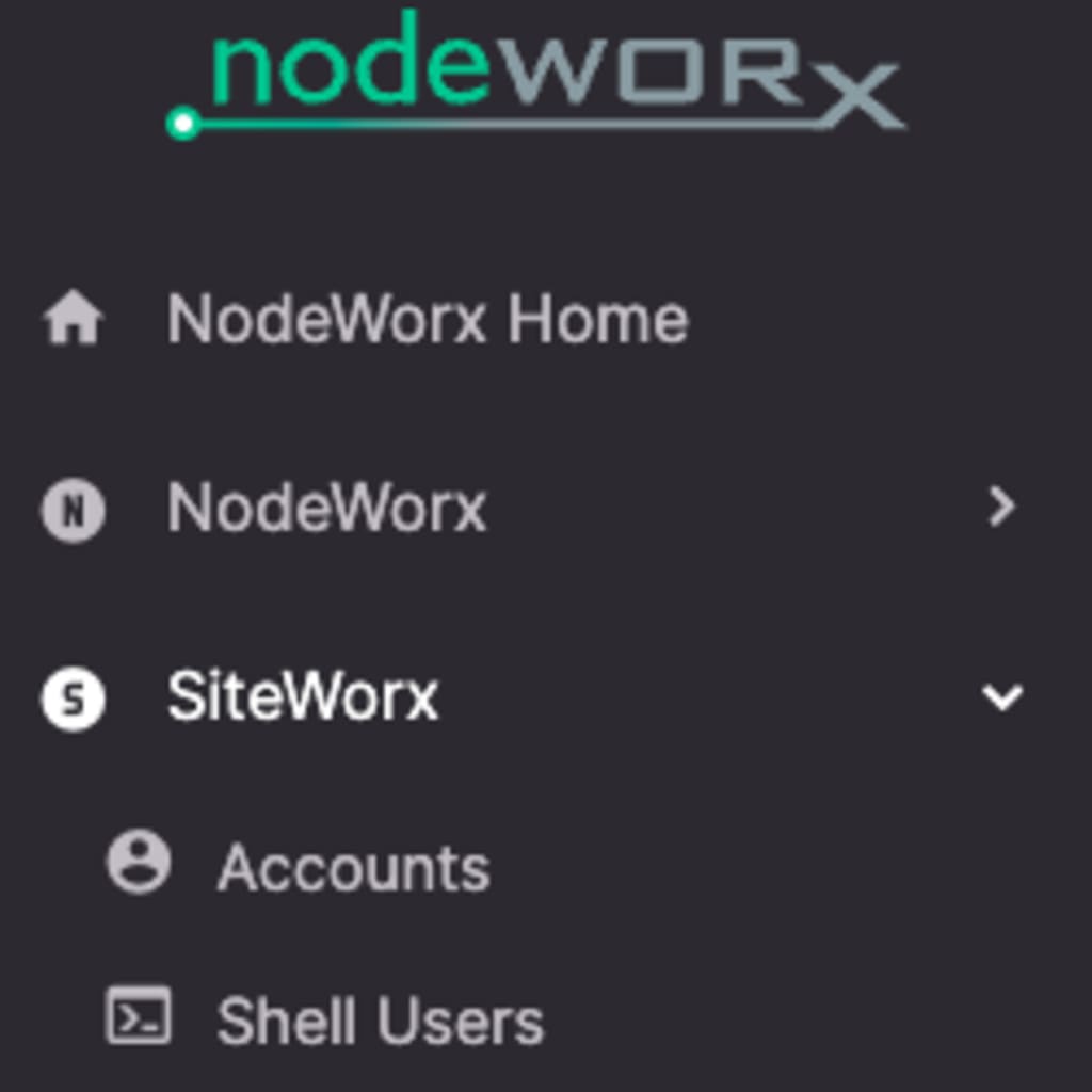 Interworx menu highlighting the location of the shell users settings