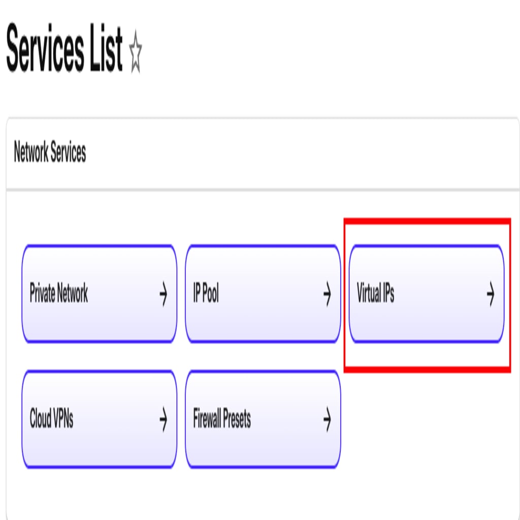 virtual ip menu link highlighted