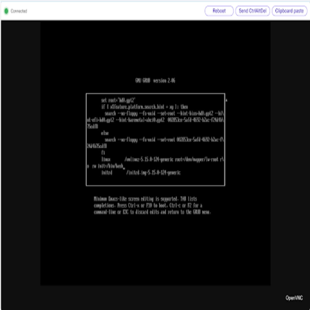 Ubuntu grub boot command edit screen.