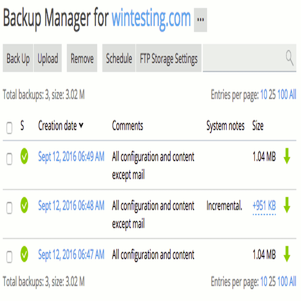 gif showing backups selected to delete