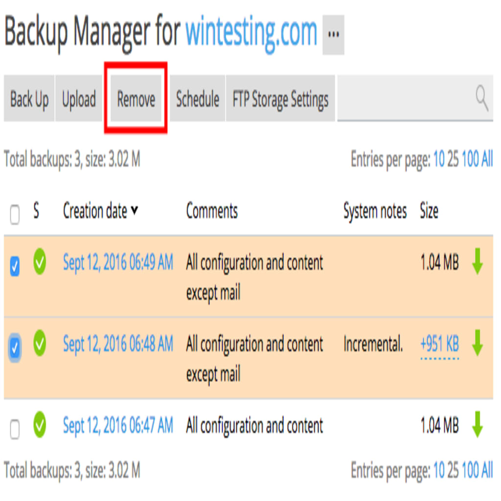 remove button highlighted
