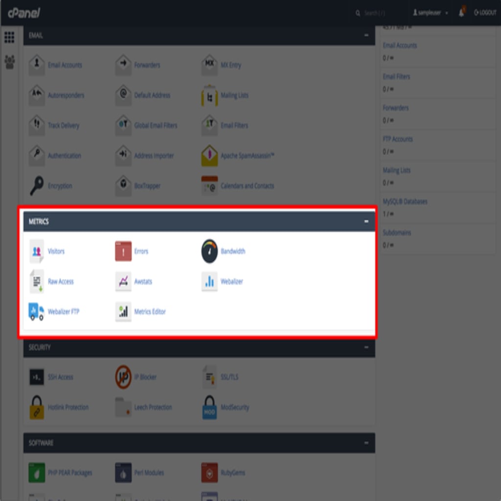 metrics section of cpanel