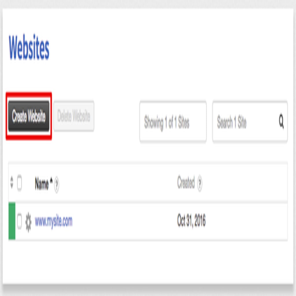 create website button highlighted