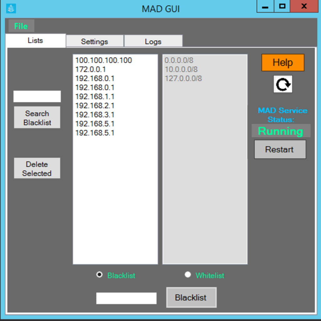 MAD gui main page