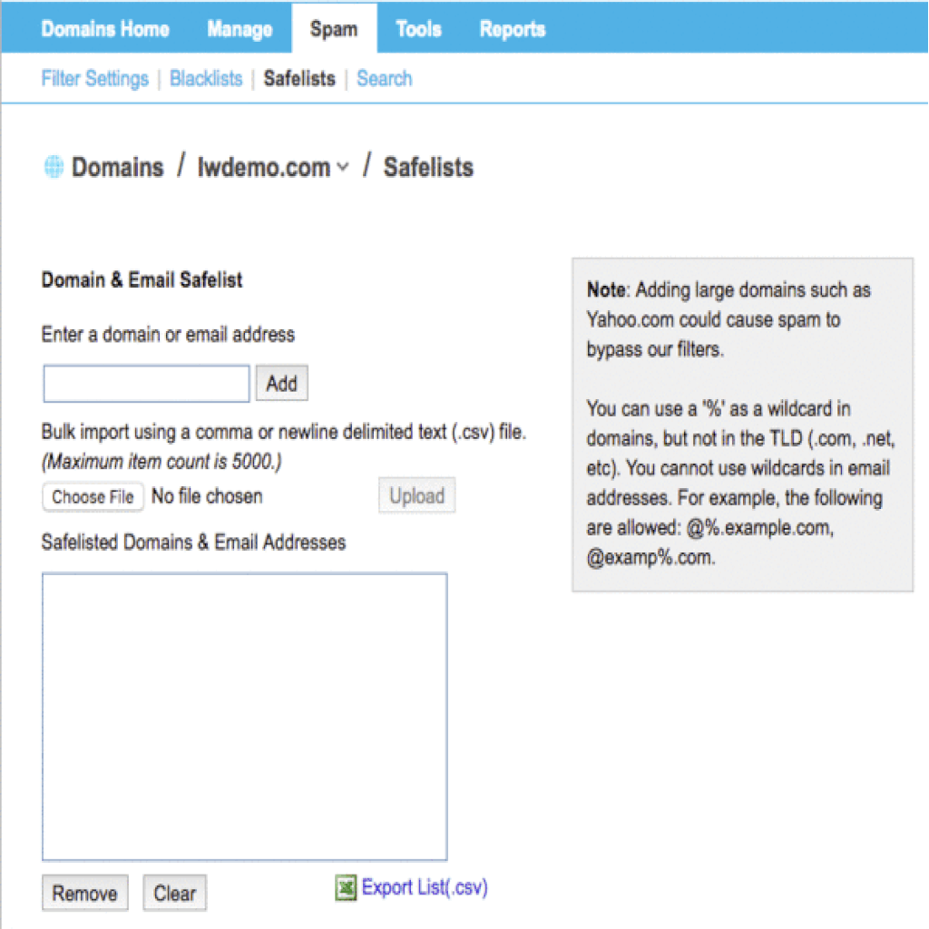 domain email safelist added gif
