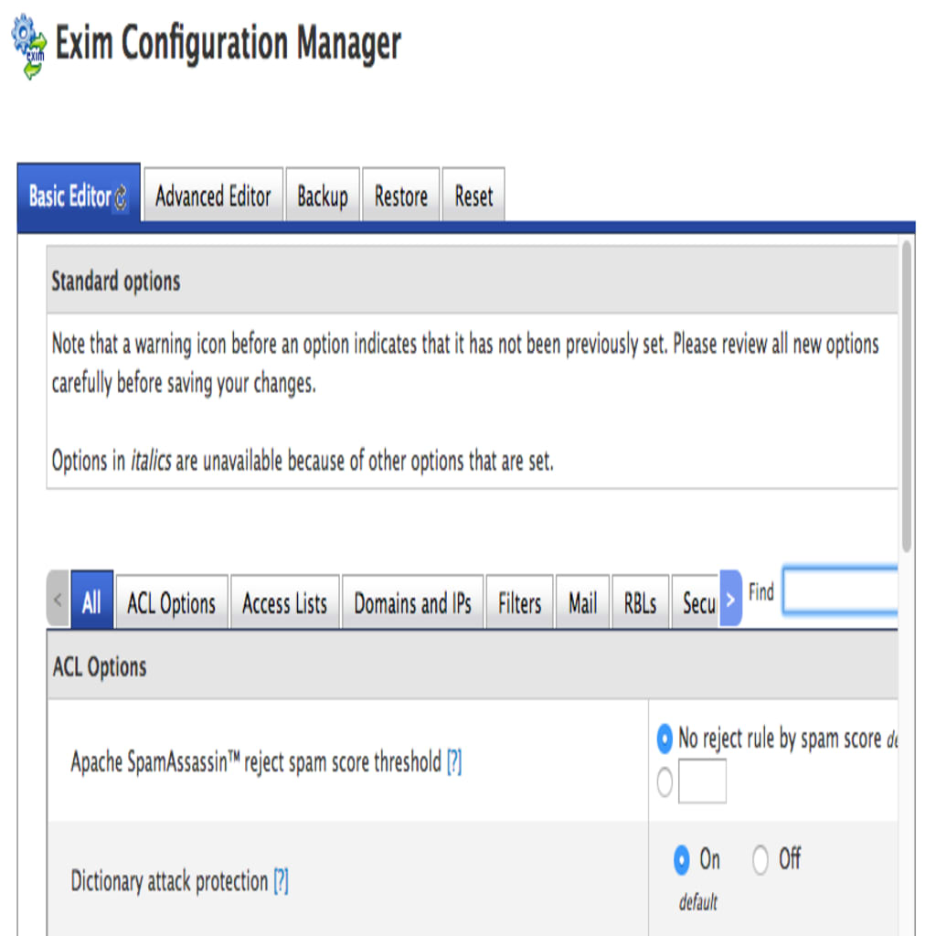 exim configurations