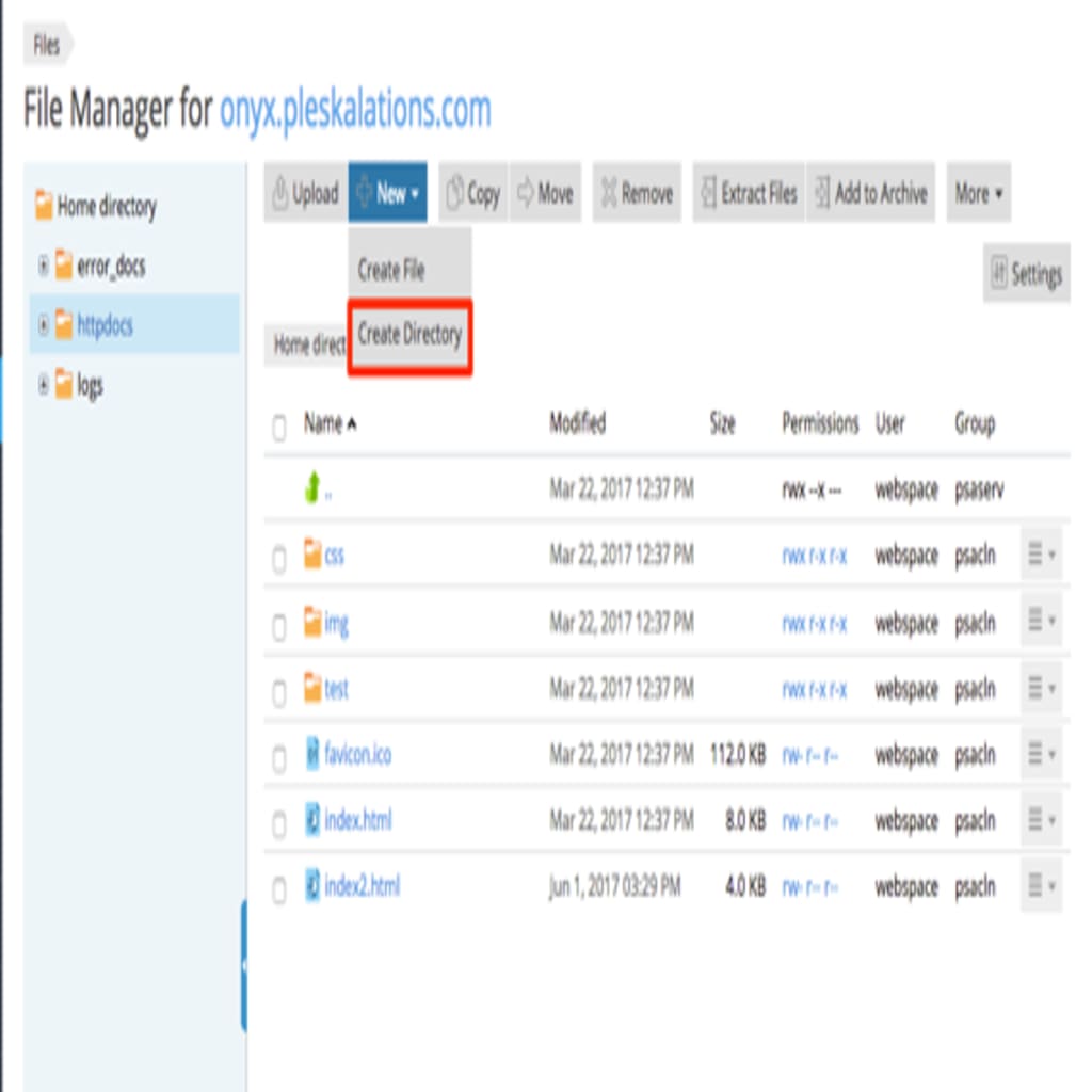 Create Directory link highlighted