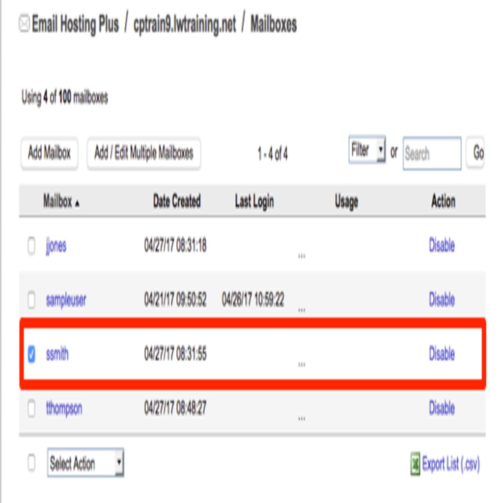 mailbox selected for deletion