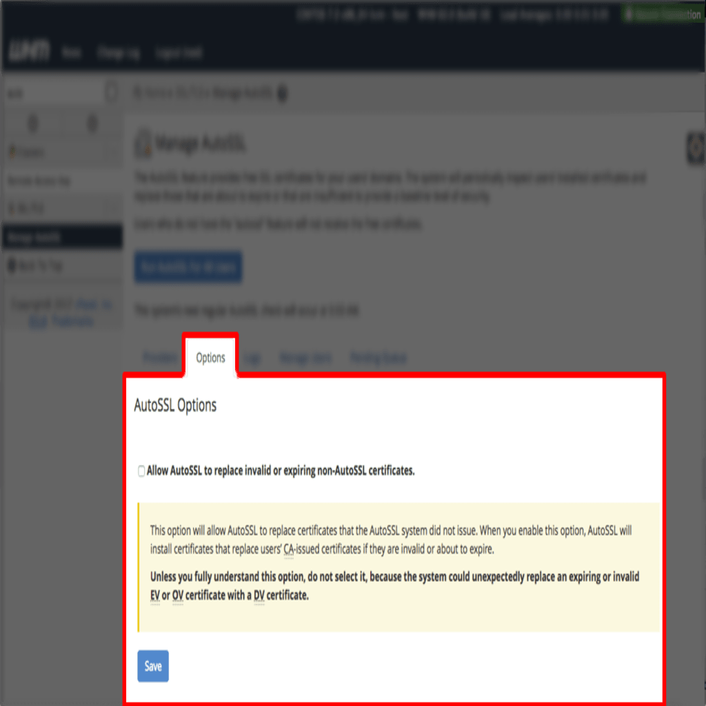 autossl options tab