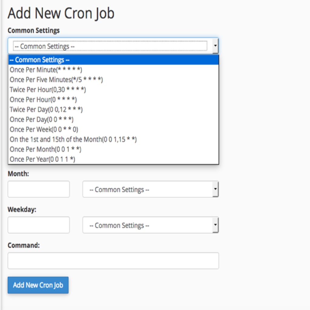 common settings dropdown