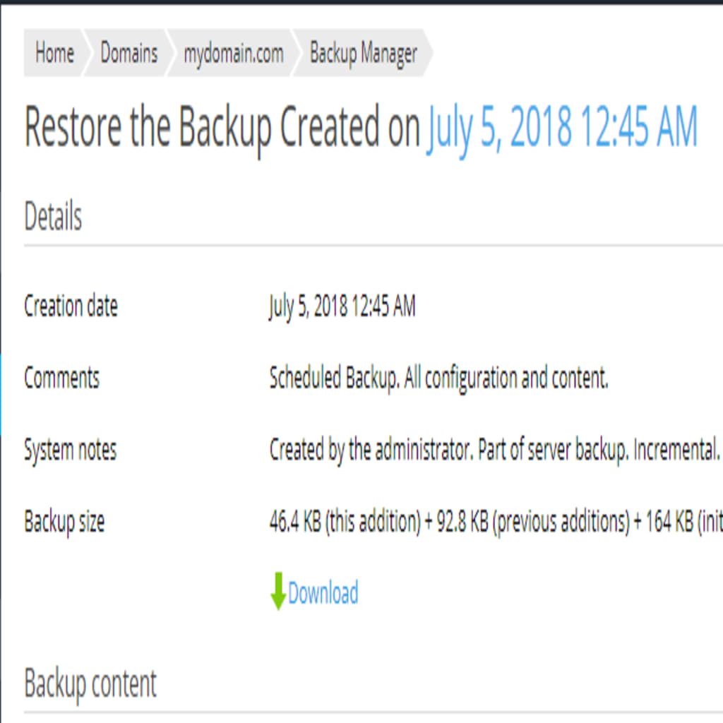 restore backup screen