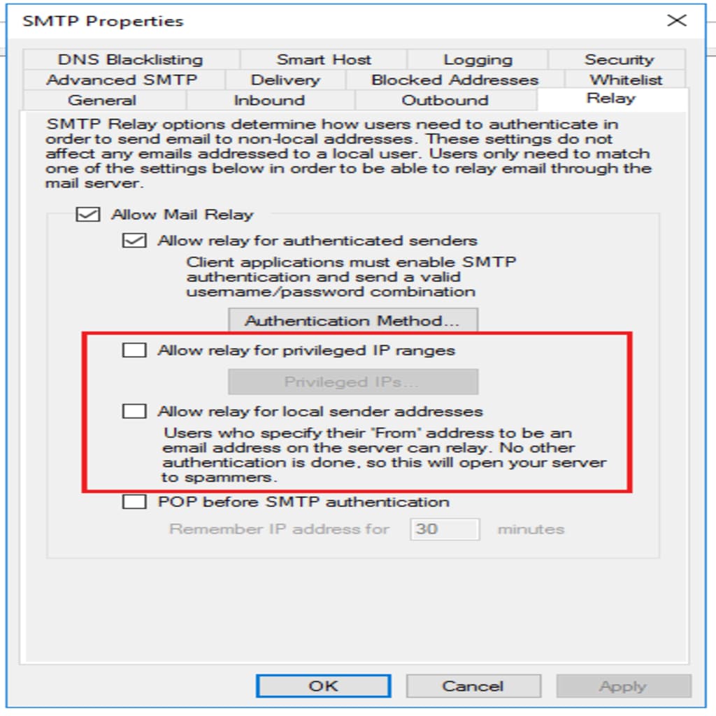 open relay options highlighted