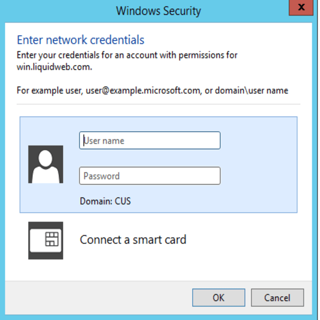 domain credentials dialog box