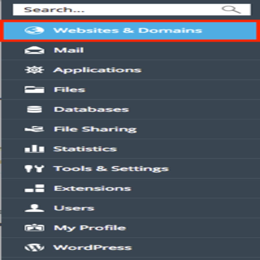 websites and domains link highlighted