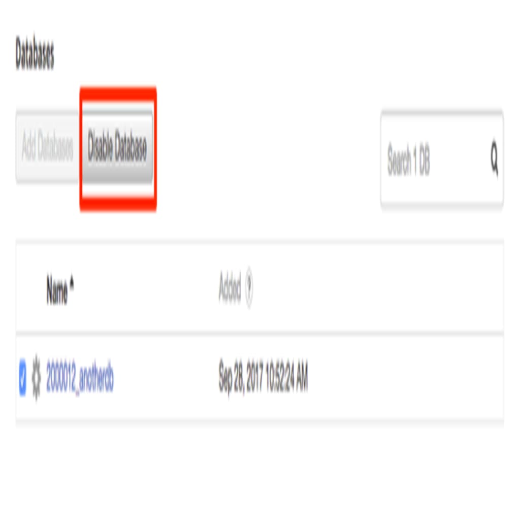 disable database button highlighted