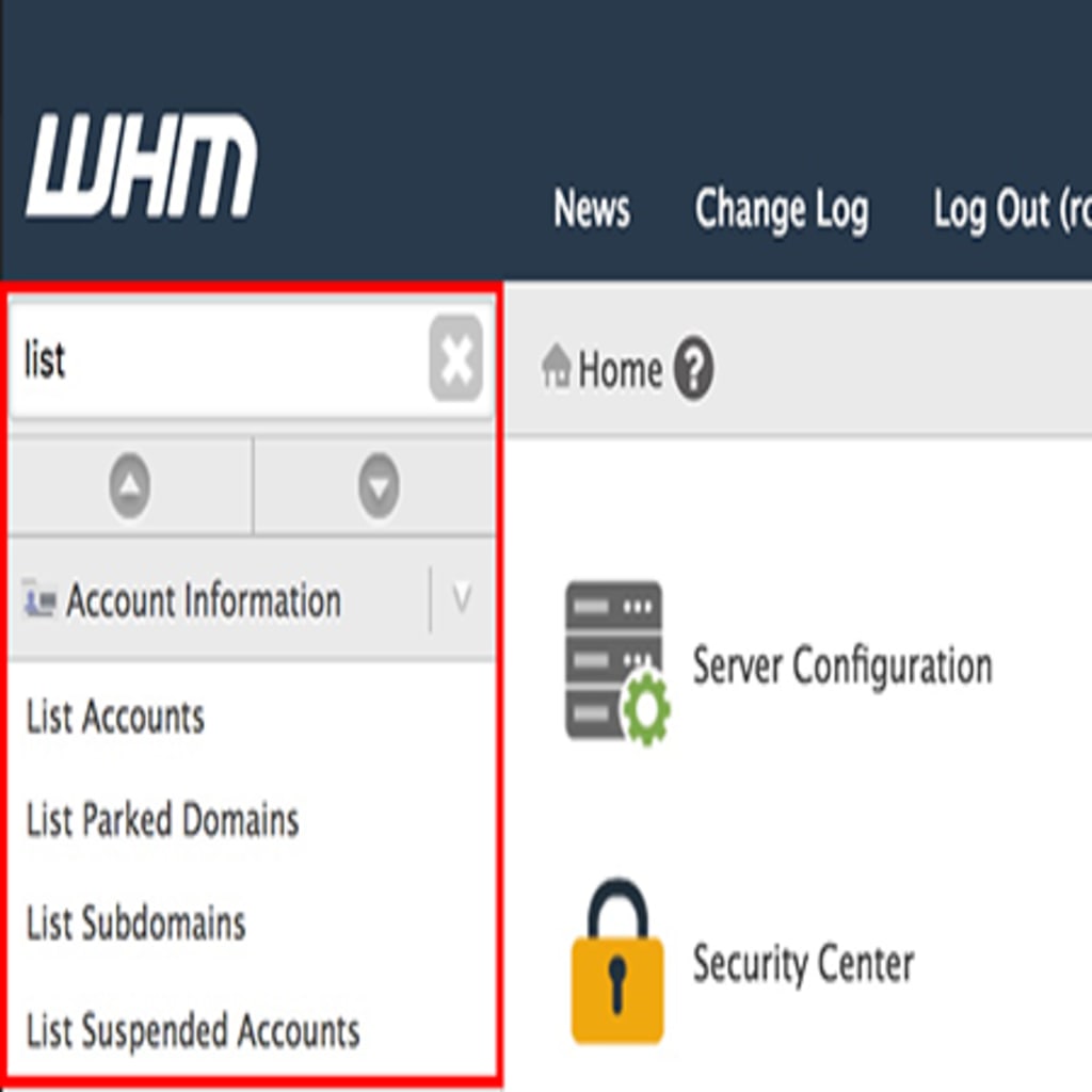 search bar and account information menu showing