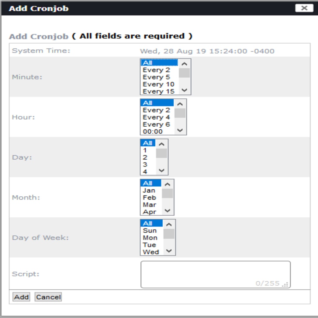 cron simple interface screen