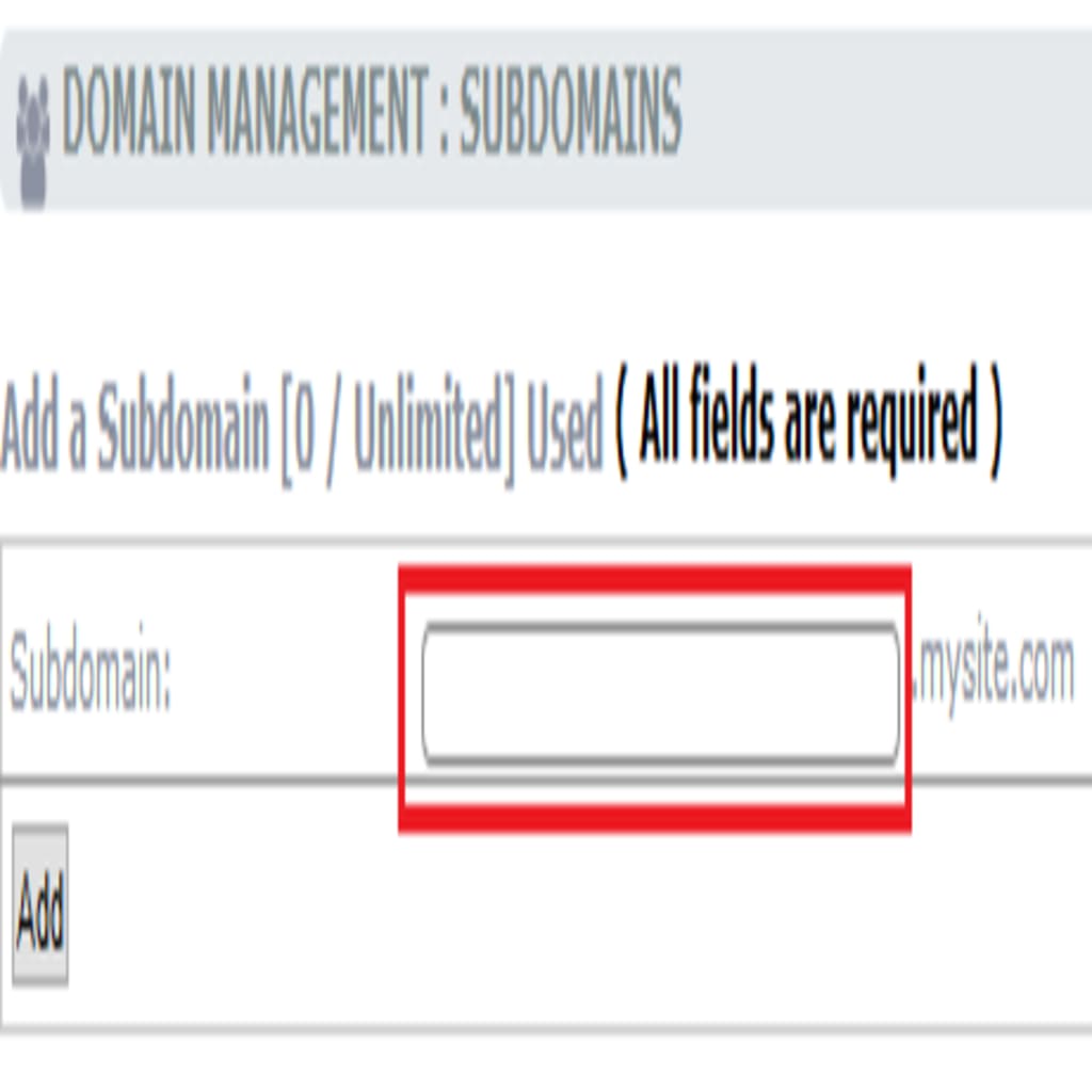 subdomain name textbox