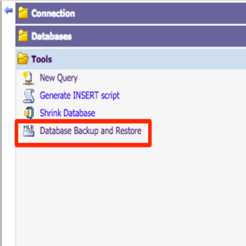 database backup and restore highlighted