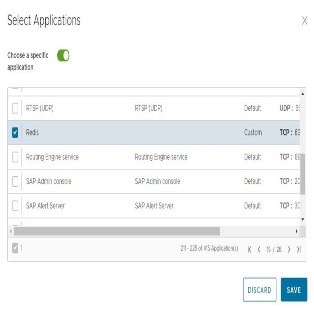 select application port screen