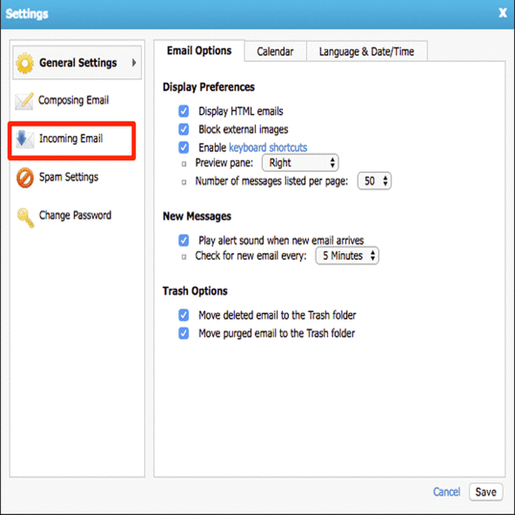 gif showing incoming email link and forwarding tab
