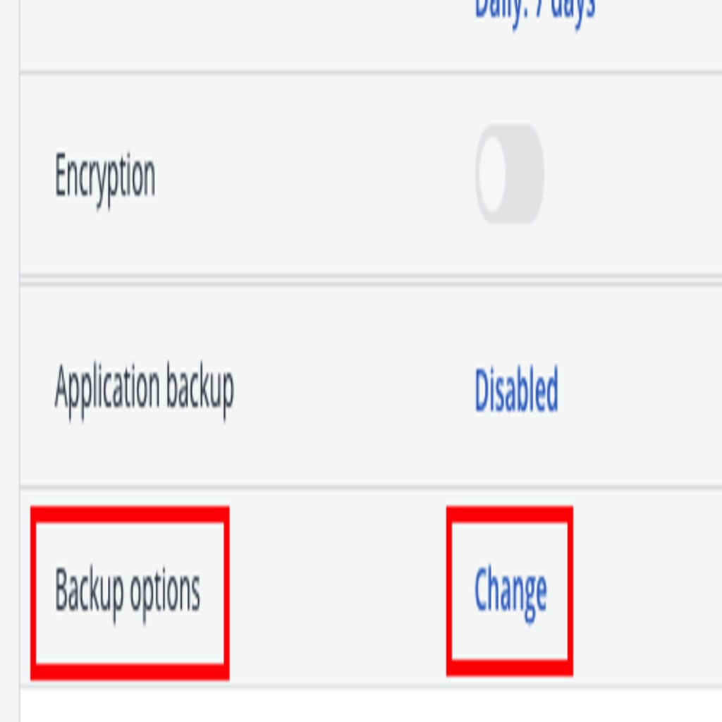 backup options change button highlighted