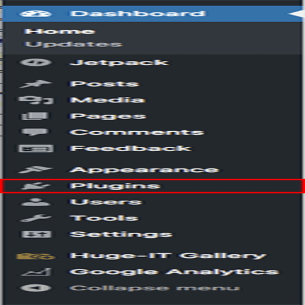 plugins link highlighted in menu