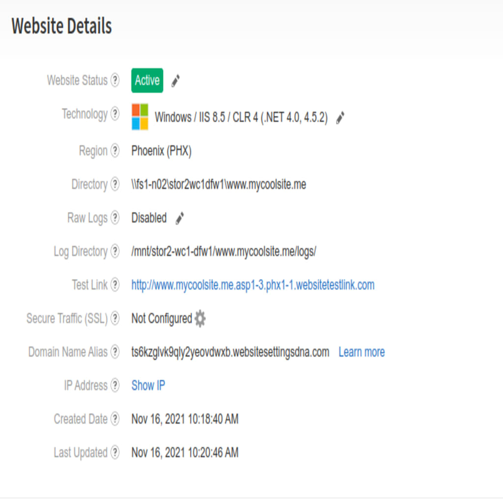 website details