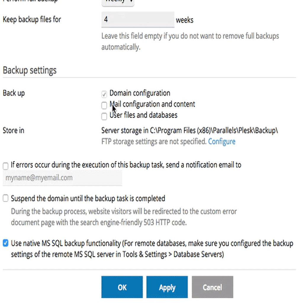 gif showing backup settings