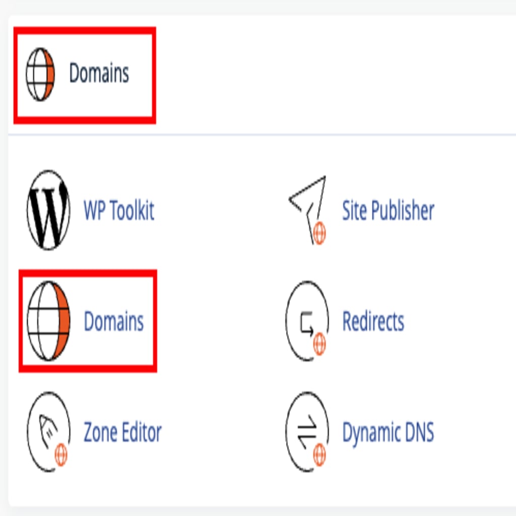 domains link highlighted