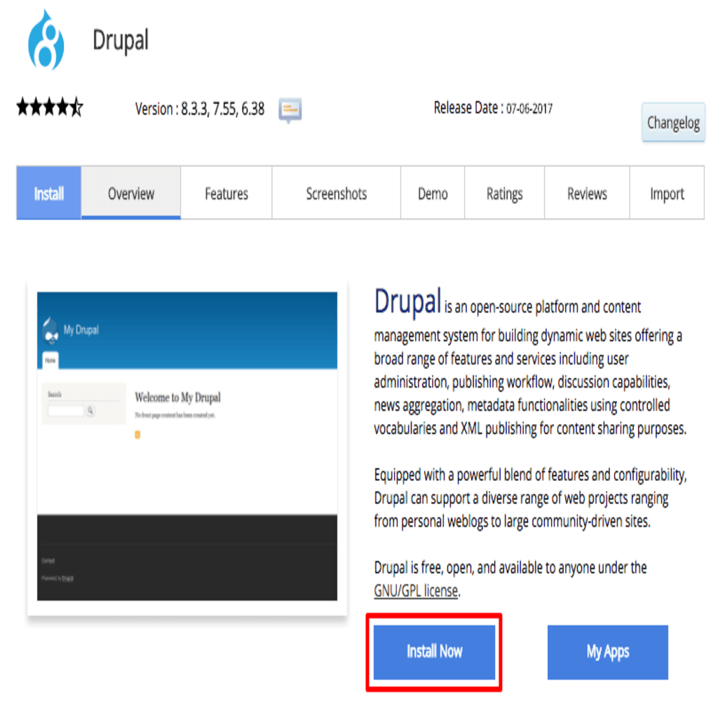 installing Drupal from Softaculous