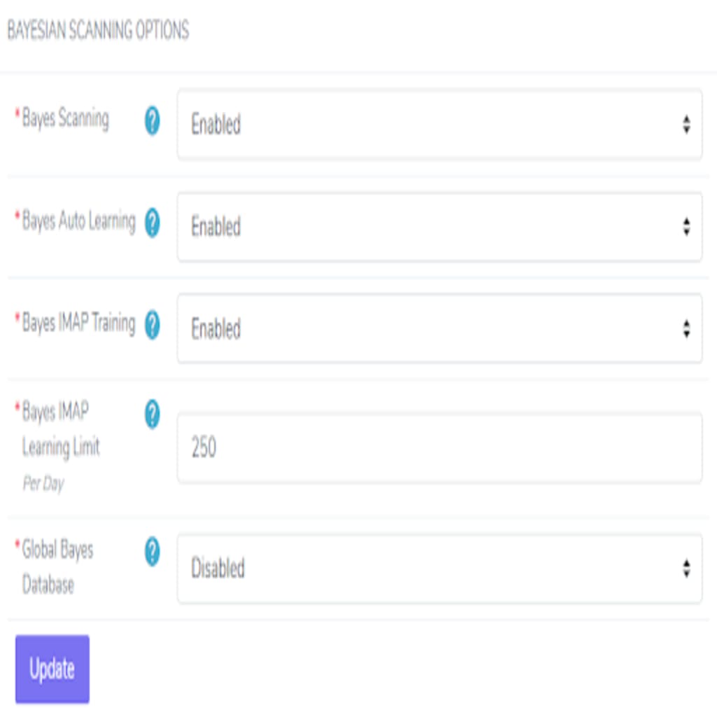 bayesian scanning options page